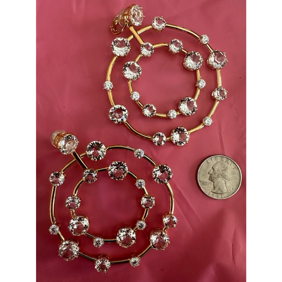 Swarovski Jewelry - Swarovski Signed Large Dangle 2 Loop ClipOn Crystal Statement Earrings GoldTone